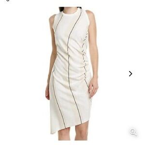 Vince Camuto asymmetrical stripe ruched side dress